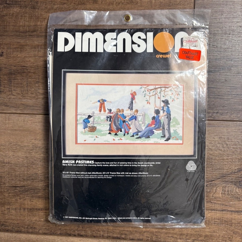 Dimensions Amish Pastimes Crewel Embroidery Kit New Sealed #1339 Vintage 18"x10"